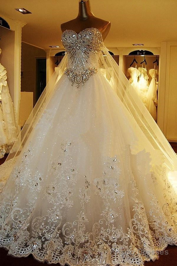 Sweetheart Ball Gown Watteau Train Wedding Dress With Appliques Beading