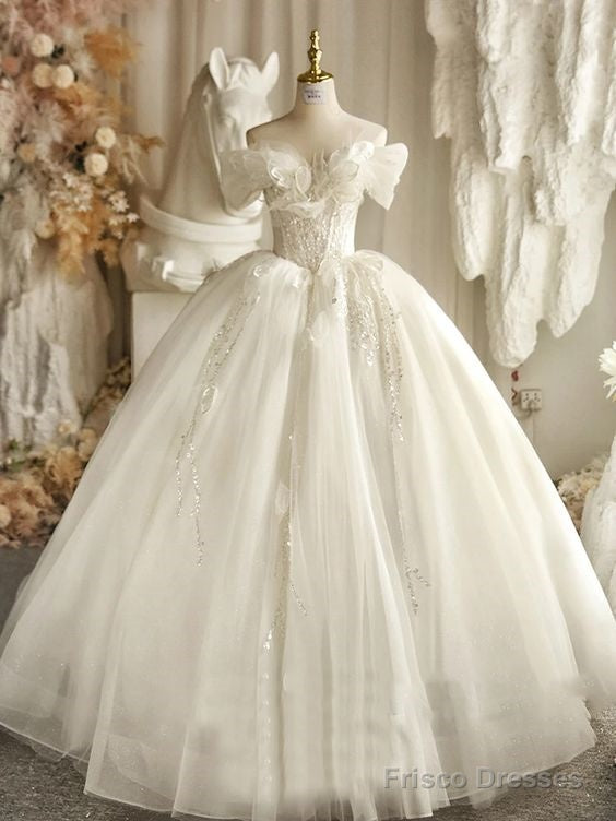 Sweetheart Ball Gown Wedding Dresses  Appliques Flowers Vintage Lace Bride Gowns Prom Dress