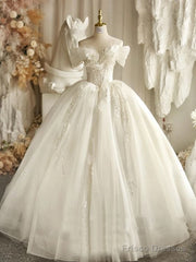 Sweetheart Ball Gown Wedding Dresses  Appliques Flowers Vintage Lace Bride Gowns Prom Dress