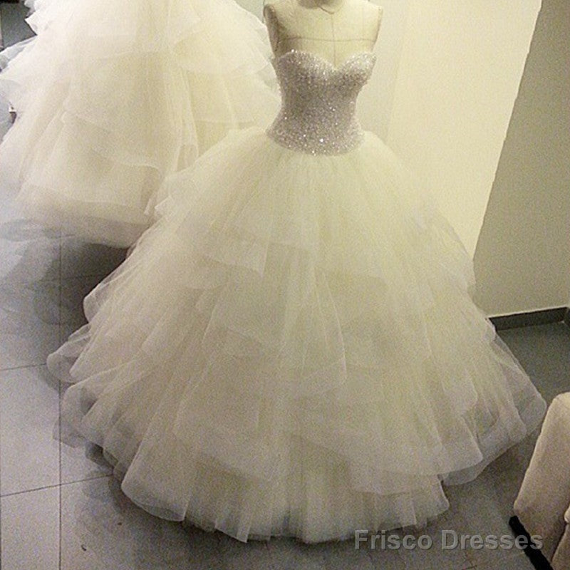Sweetheart Ball Gown Wedding Dresses Organza Ruffles With Crystal Beaded Main image