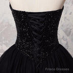 Sweetheart Black Crystals Prom Dresses Strapless Ball Gown Wedding Dresses