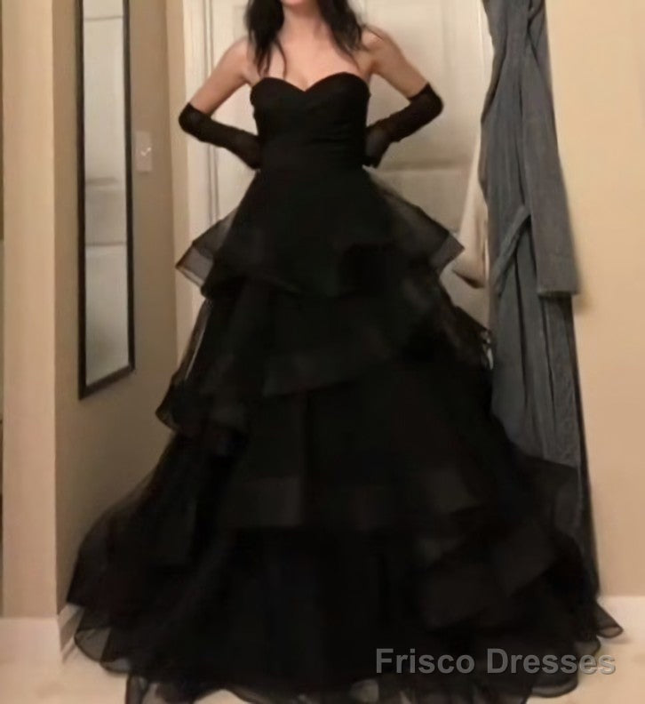 Sweetheart Black Rufflue Long Prom Evening Dress Main image