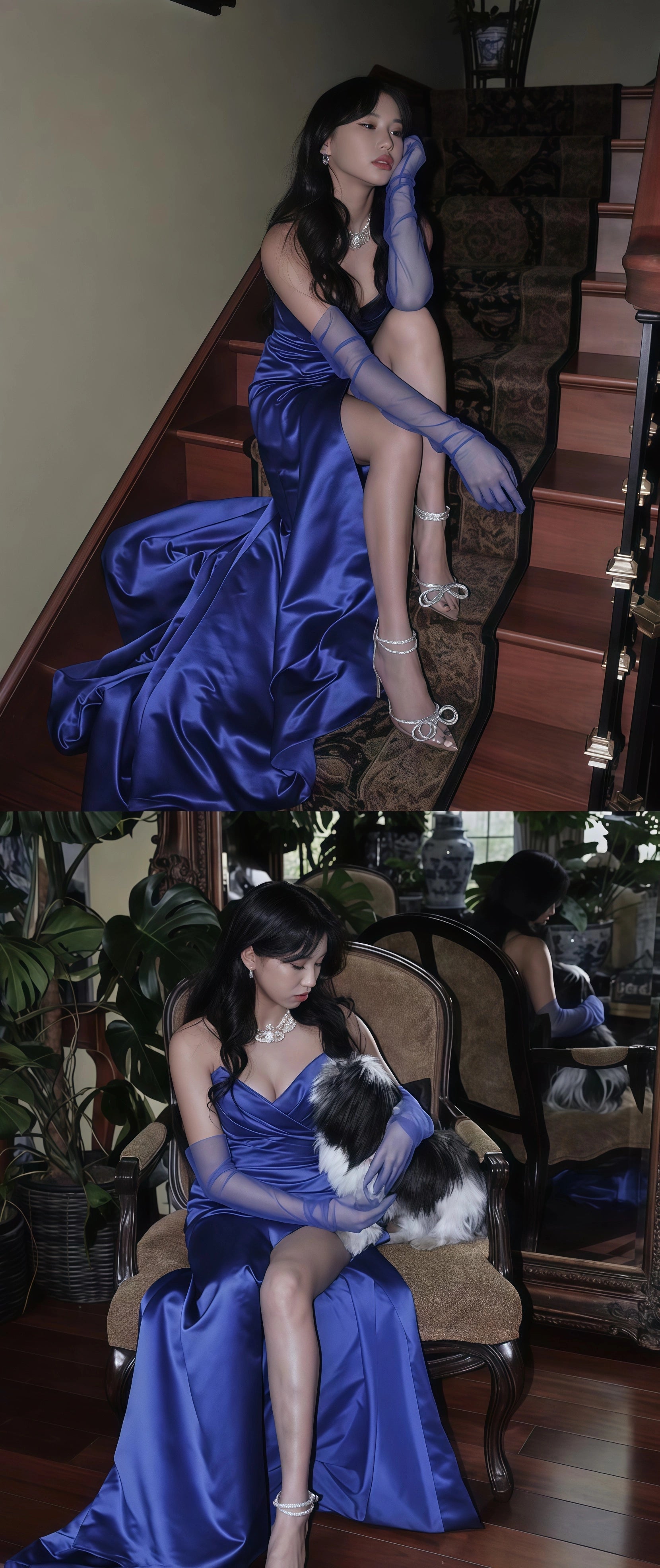 Sweetheart Blue Prom Girls Dress, Pleated Long Prom Dress With Side Slit Main image