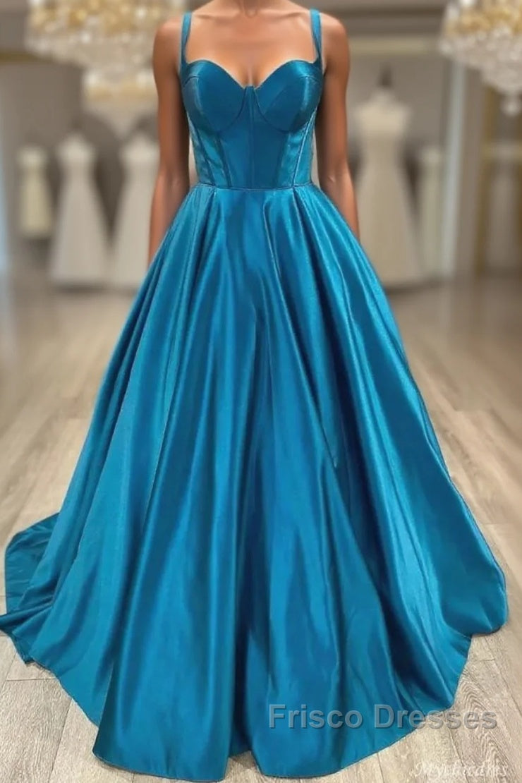 Sweetheart Blue Satin A Line Formal Prom Dress Main image