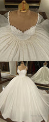Sweetheart Corset Wedding Dress Satin Ball Gown Spaghetti Straps Prom Dress