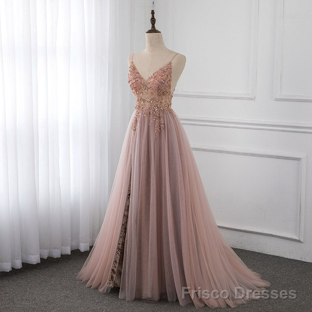 Sweetheart Crystal Prom Dresses Straps Spaghetti Tulle Evening Gown Split Side Secondary image
