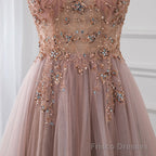 Sweetheart Crystal Prom Dresses Straps Spaghetti Tulle Evening Gown Split Side