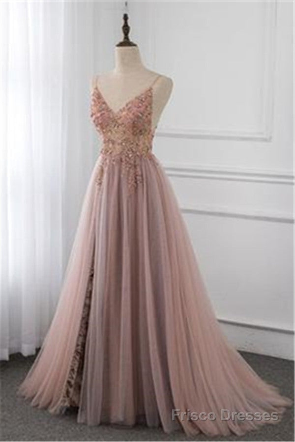 Sweetheart Crystal Prom Dresses Straps Spaghetti Tulle Evening Gown Split Side Main image