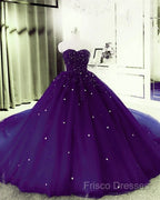 Sweetheart Crystals Formal Prom Dress Ball Gown Beaded Purple Quinceanera Dress