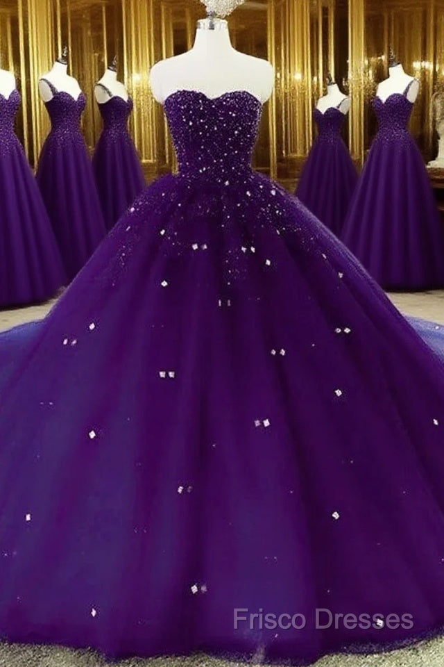Sweetheart Crystals Formal Prom Dress Ball Gown Beaded Purple Quinceanera Dress Main image