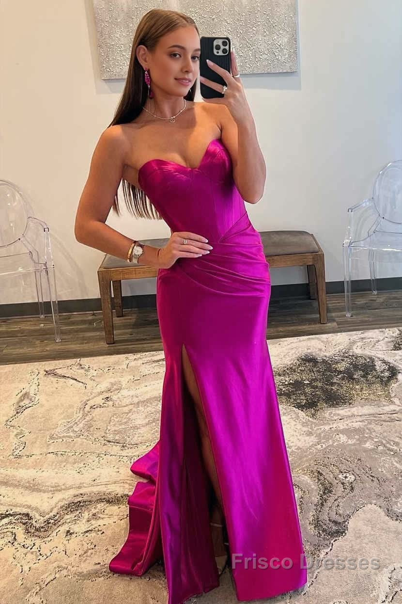 Sweetheart Fuchsia Pleated Mermaid Long Prom Dress Secondary image