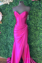 Sweetheart Fuchsia Pleated Mermaid Long Prom Dress