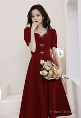 Sweetheart Graduation Dress,Red Party Dress,Short Sleeve Homecoming Dress ,Custom Made
