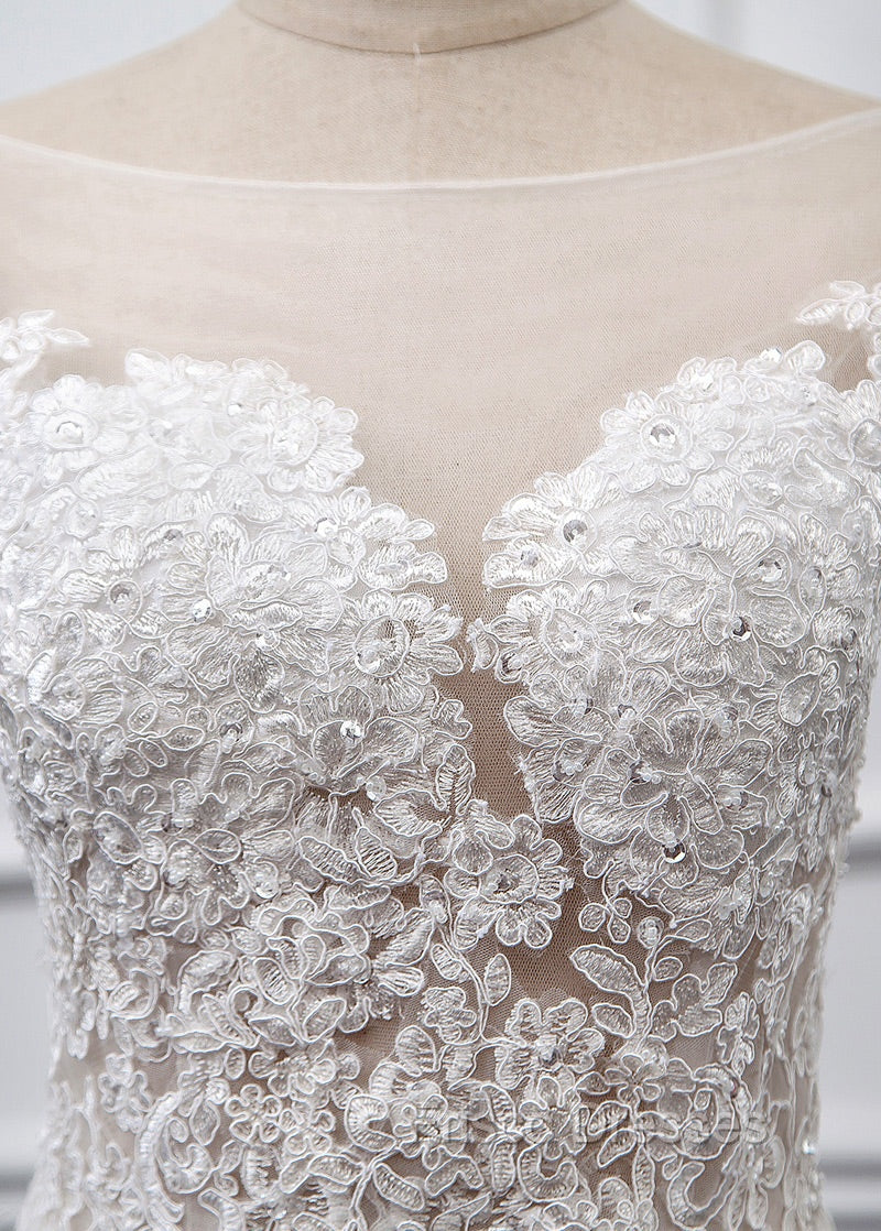 Sweetheart Lace Short Long Sleeves Wedding Dress