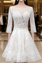 Sweetheart Lace Short Long Sleeves Wedding Dress