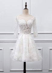 Sweetheart Lace Short Long Sleeves Wedding Dresses