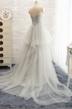 Sweetheart Long Tulle Gray Wedding Dress With Beading
