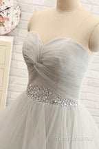 Sweetheart Long Tulle Gray Wedding Dress With Beading