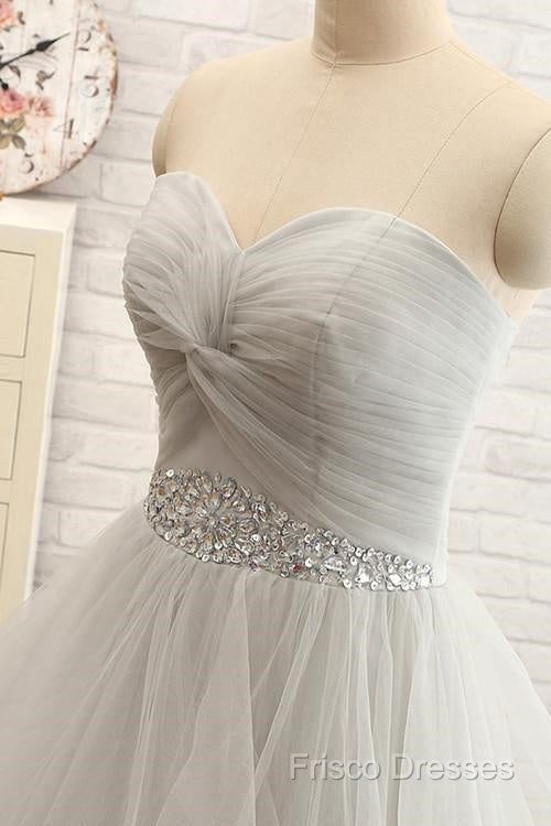 Sweetheart Long Tulle Gray Wedding Dress With Beading