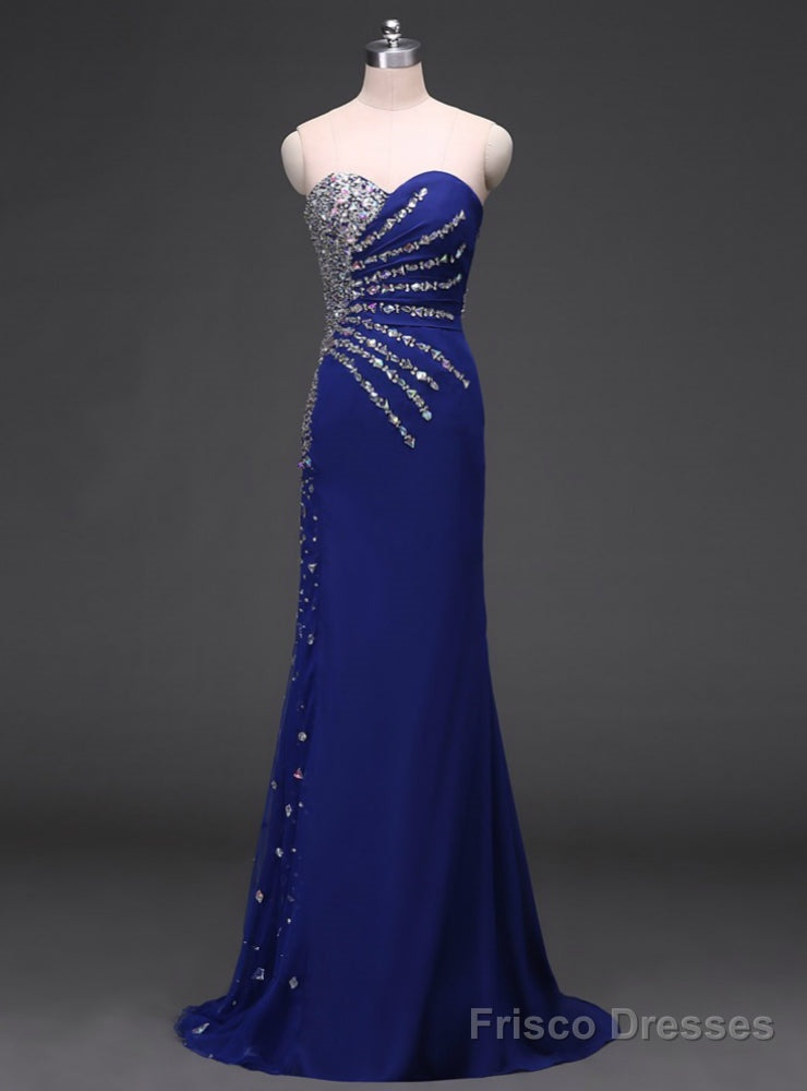 Sweetheart Mermaid Chiffon Beaded Royal Blue Evening Dresses Long Main image