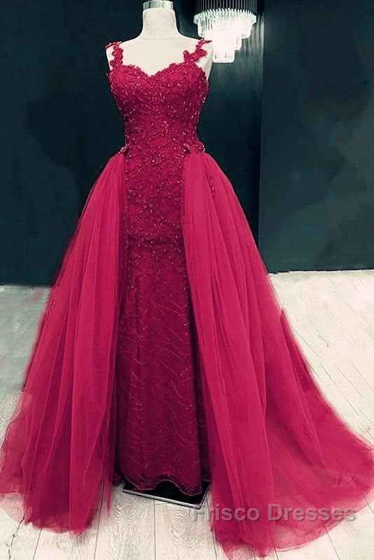 Sweetheart Mermaid Formal Prom Dress Lace Beaded Removable Skirt