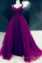 Sweetheart Mermaid Formal Prom Dress Lace Beaded Removable Skirt