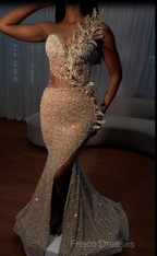 Sweetheart Mermaid Sequins Prom Dress Long With Slit