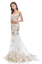 Sweetheart Mermaid Tulle Sequin Long Prom Dresses