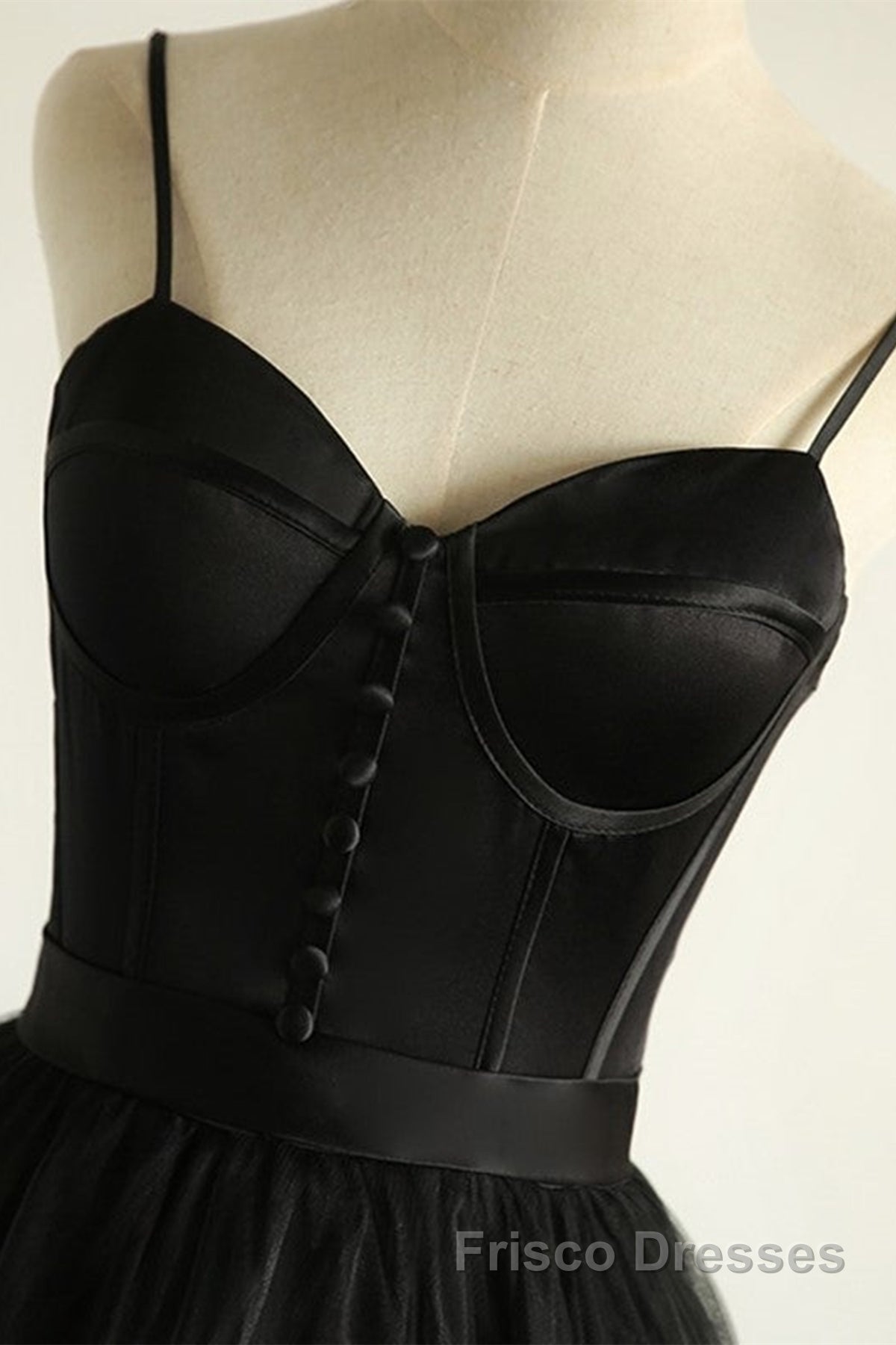 Sweetheart Neck Black Tulle Long Formal Prom Dresses, Thin Straps Black Formal Evening Dresses, Black Ball Gown