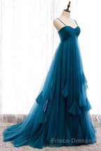 Sweetheart Neck Blue Long Formal Prom Dresses, Long Blue Formal Graduation Evening Dresses