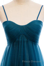Sweetheart Neck Blue Long Formal Prom Dresses, Long Blue Formal Graduation Evening Dresses