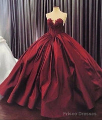 Sweetheart Neck Burgundy Long Prom Gown, Burgundy Evening Gown
