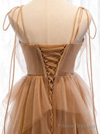 Sweetheart Neck Floor Length Champagne Lace Prom Dresses, Champagne Lace Formal Dresses