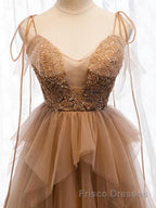 Sweetheart Neck Floor Length Champagne Lace Formal Prom Dresses, Long Champagne Lace Formal Evening Dresses