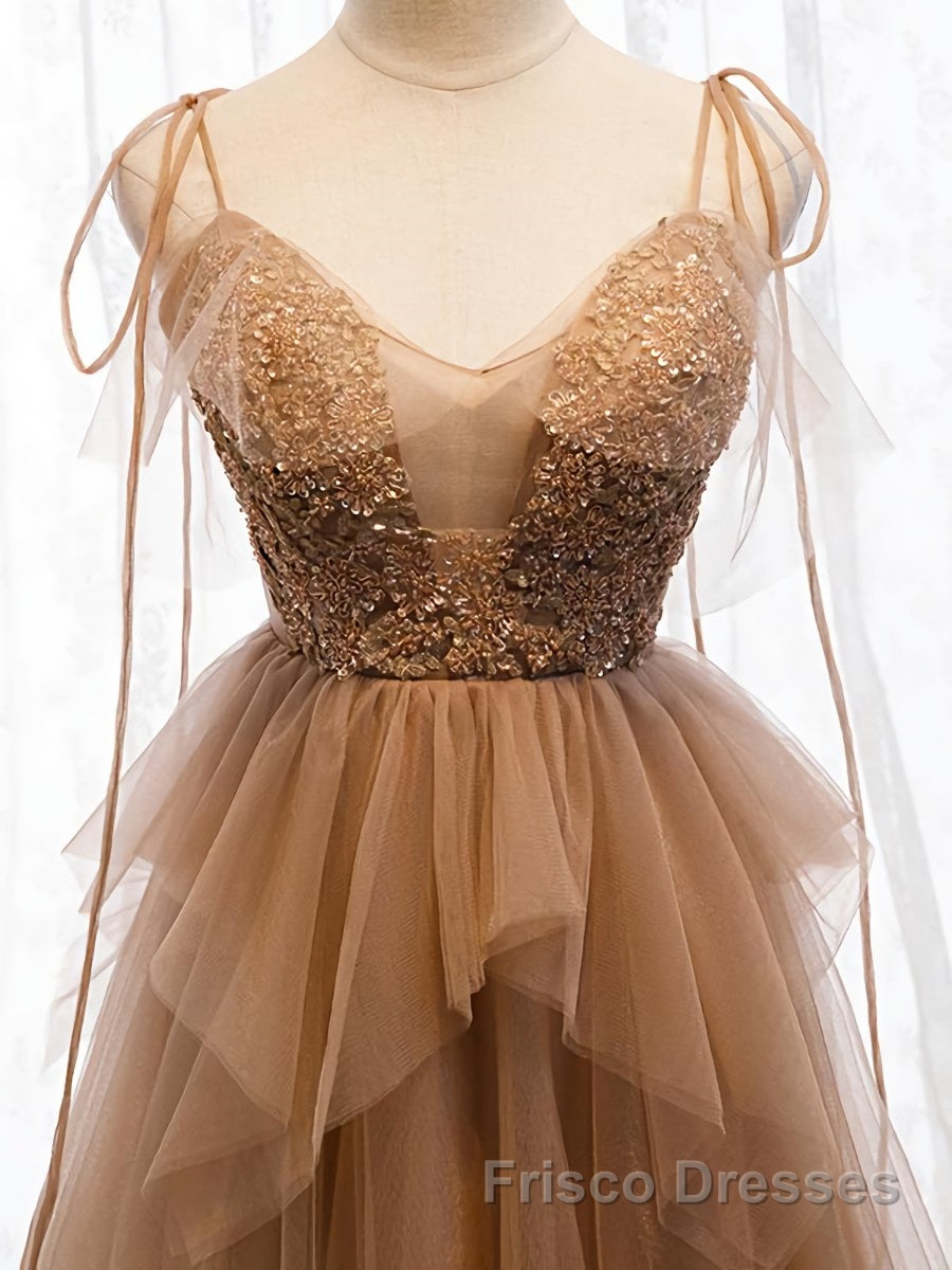 Sweetheart Neck Floor Length Champagne Lace Formal Prom Dresses, Long Champagne Lace Formal Evening Dresses