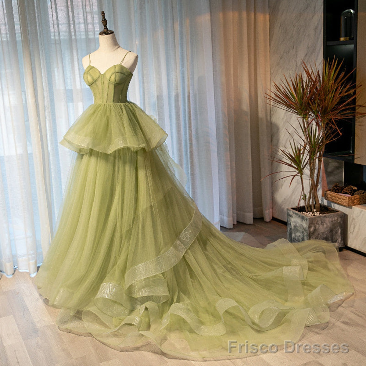 Sweetheart Neck High Low Green Long Prom Dresses, Green High Low Formal Graduation Dresses Secondary image