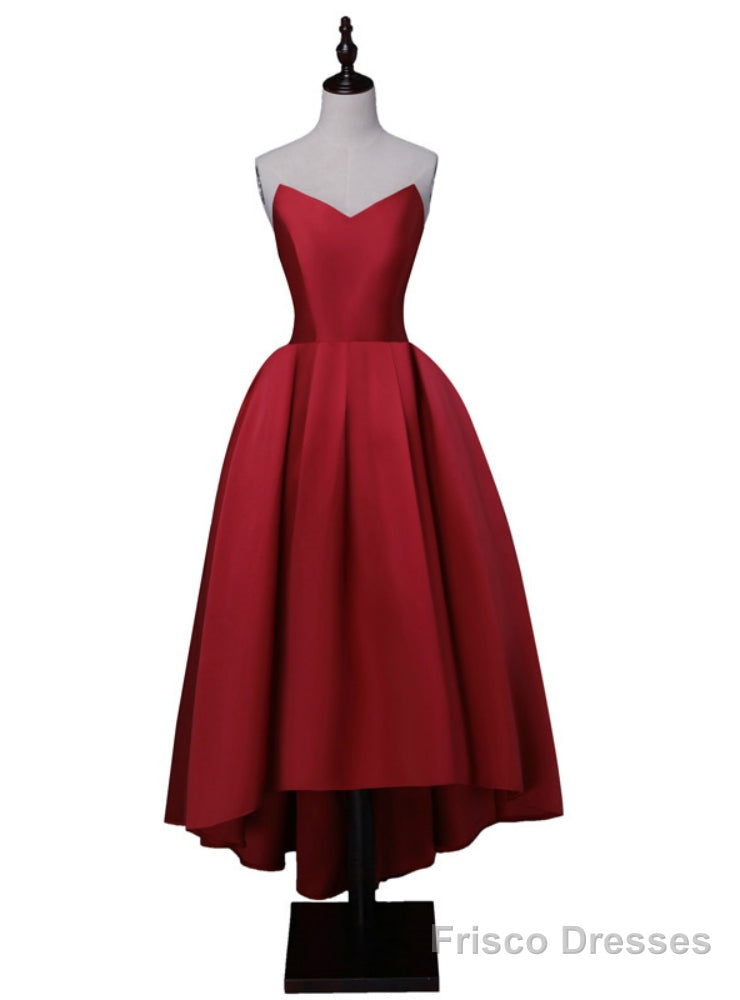 Sweetheart Neck High-Low Satin Lace-Up Back Prom Dress Main image