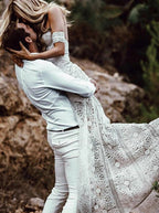 Sweetheart Neck Lace Beach Ivory Rustic Boho Wedding Dresses