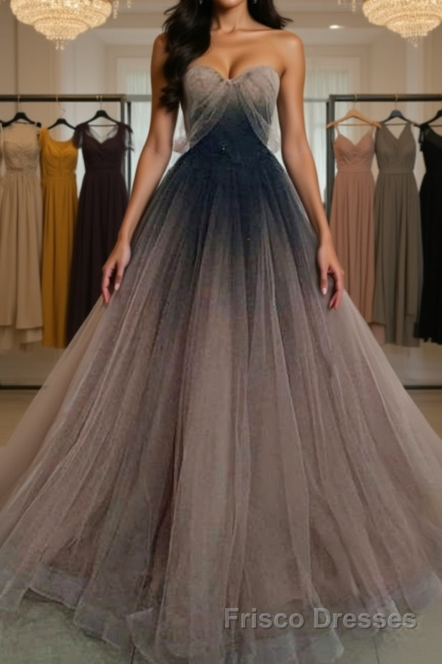Sweetheart Neck Open Back Ombre Long Formal Prom Dresses, Ombre Formal Evening Dresses