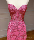 Sweetheart Neck Pink Mermaid Lace Formal Prom Dress, Pink Mermaid Lace Formal Graduation Dress