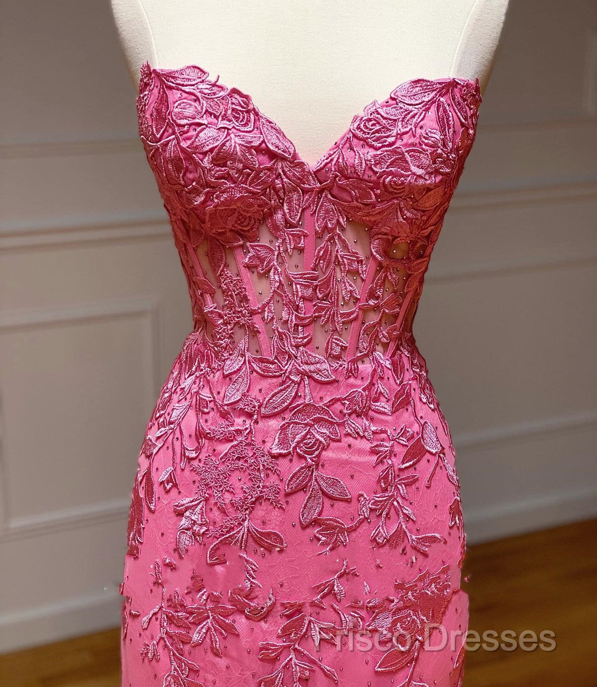 Sweetheart Neck Pink Mermaid Lace Formal Prom Dress, Pink Mermaid Lace Formal Graduation Dress
