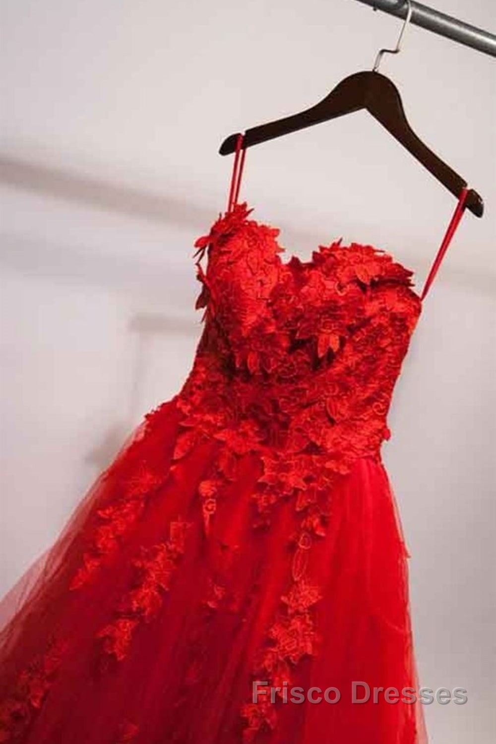 Sweetheart Neck Red Lace Floral Long Formal Prom Dresses, Red Lace Formal Evening Dresses, Red Ball Gown