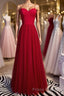 Sweetheart Neck Red Long Formal Prom Dresses, Red Long Formal Evening Dresses