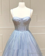 Sweetheart Neck Shiny Blue Prom Dresses, Shiny Blue Formal Graduation Dresses