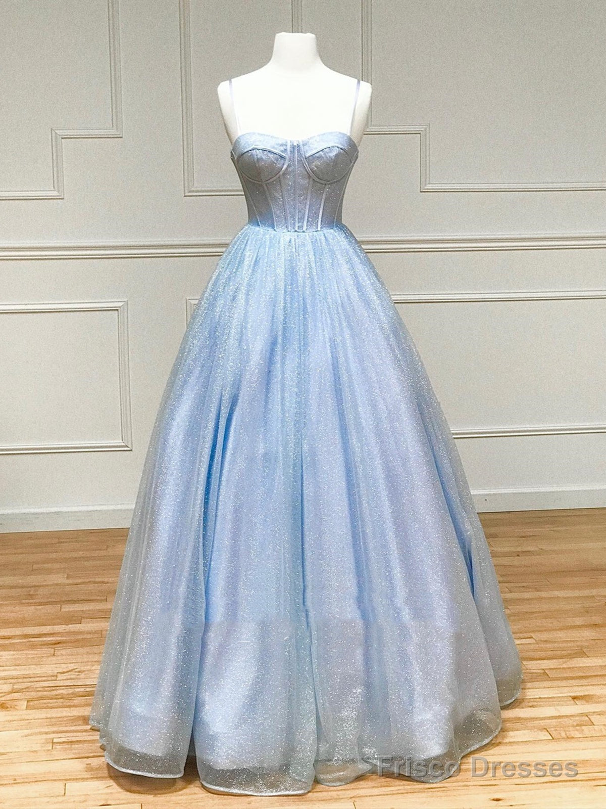 Sweetheart Neck Shiny Blue Prom Dresses, Shiny Blue Formal Graduation Dresses Main image