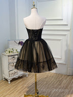 Sweetheart Neck Short Black Lace Formal Prom Dress, Short Black Lace Graduation Homecoming Dress