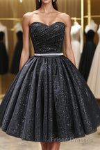 Sweetheart Neck Short Black Formal Prom Dresses, Little Black Formal Evening Graduation Dresses