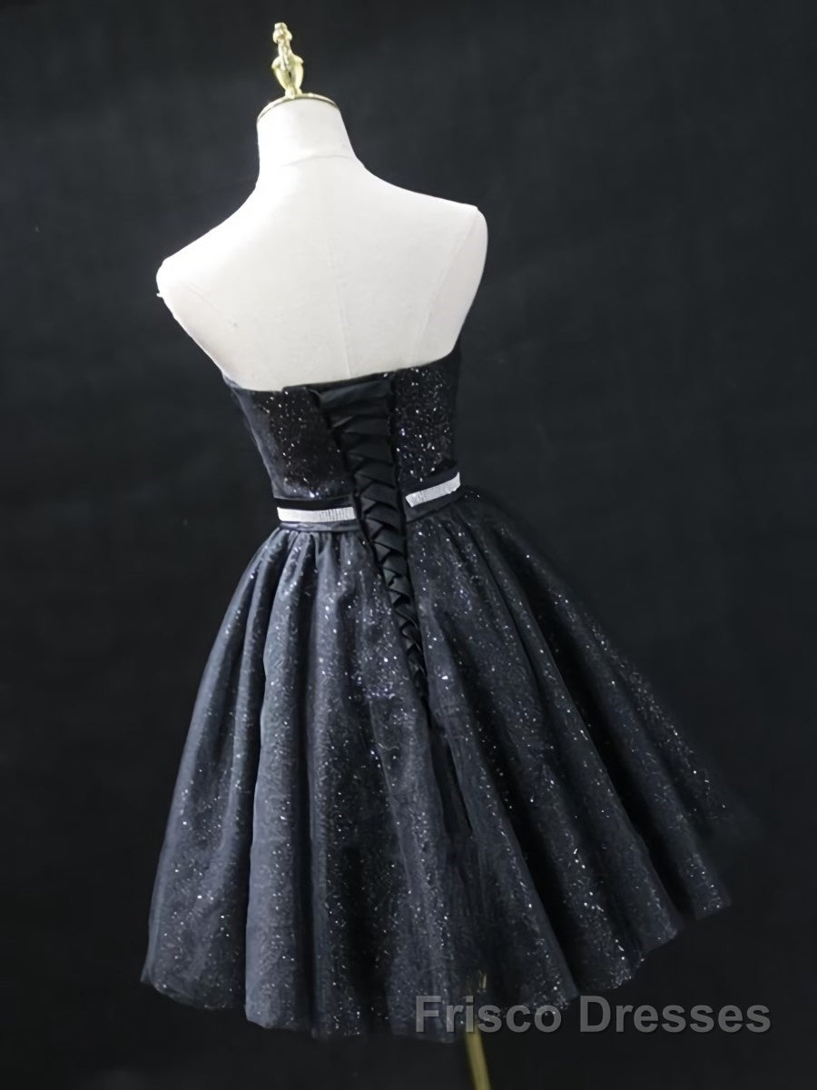 Sweetheart Neck Short Black Formal Prom Dresses, Little Black Formal Evening Graduation Dresses Secondary image
