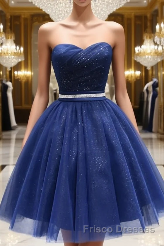 Sweetheart Neck Short Blue Formal Prom Dresses, Short Blue Formal Homecoming Graduation Dresses Main image