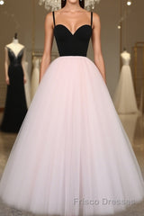 Sweetheart Neck Spaghetti Straps 2 Pieces Black Top Light Pink Long Formal Prom Dresses, Light Pink Formal Dresses, Evening Dresses